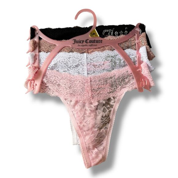 Juicy Couture 4 Pack Lace Lingerie Thong Set McBling Y2K Size Medium - Picture 3 of 9